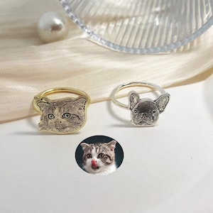 Custom Pet Portrait Ring, Pet Photo Ring, Personalized Pet Ring, Pet Memorial Ring, Dog Mom Gift, Gift for Pet Lover