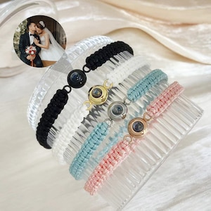 Personalized Photo Projection Bracelet, Braided Rope Bracelet, Memorial Gift, Couple Bracelets, Handmade Jewelry, Gift for Her/Him
