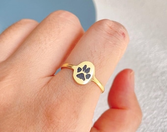 Custom Paw Print Ring, Pet Name, Your Actual Pet Print Ring, Pet Memorial Gift, Pet Ring, Signet Ring, Personalized Gift, Pet Jewelry
