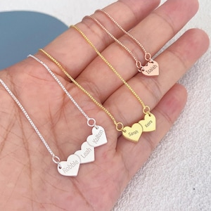 Personalized Name Hearts Necklace, Personalized Mom Necklace with Kids Names, Multi-Name Family Necklace, Christmas Gift for Mom