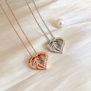 Familie geboortesteen ketting, ketting met meerdere namen, aangepaste naam ketting, cadeau voor oma, Moederdag cadeau, verjaardagscadeau