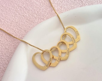 Collar con nombre y corazones grabados, personalizado con varios nombres, para niños, para apellidos, regalo perfecto para mamá.