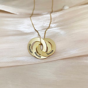 Family Necklace, Multiple Name Necklace, Linked Circle Necklace, Children Name Necklace for Mom, Friendship Necklace, Christmas Gift