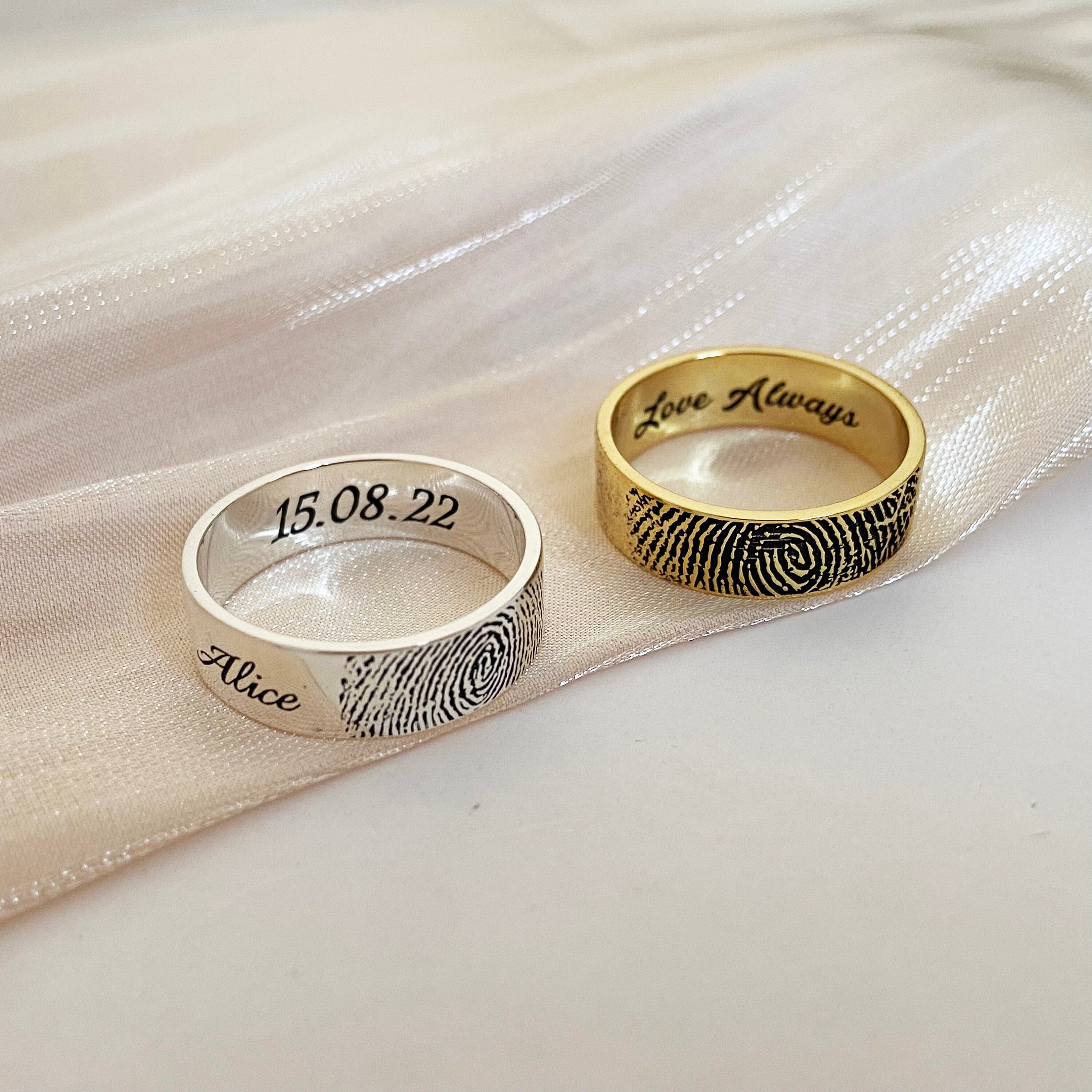 Custom Fingerprint Rings Custom Fingerprint Ring, Actual Fingerprint Ring, Your Handwriting Ring ...