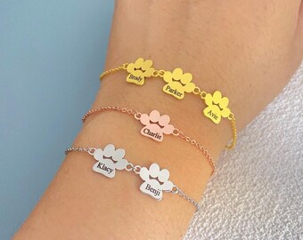 Engraved Paw Print Name Bracelet, Dog/Cat Bracelet, Pet Memorial Gift, Paw Bracelet, Unique Animal Lover Jewelry, Personalized Pet Bracelet