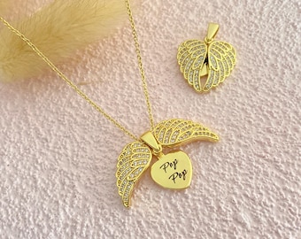 Heart Name Necklace with Wings, Secret Message Angel Wings Necklace, Guardian Angel Wing, Personalized Grieving Gift, Gift For Her