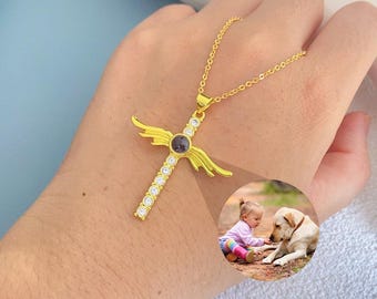 Cross Photo Projection Necklace, Personalized Picture Inside Pendant, First Communion Gifts, Christian Gifts for Women, Keepsake Jewelry
