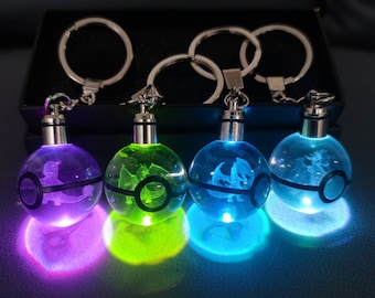Llavero LED de cristal de Pokémon, llavero de bola de cristal personalizado, llavero de Pokeball de 30MM, regalos de Pokémon