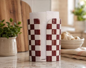 Ceramic Paper Towel Holder, Retro Checkerboard Kitchen Decor - Freestanding Towel Holder