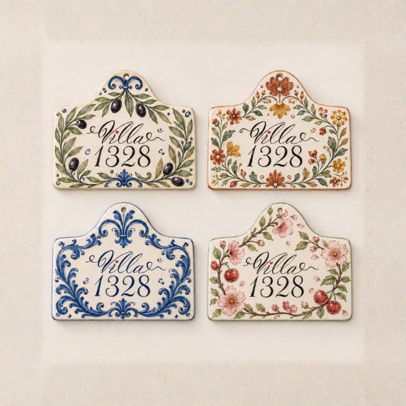 Personalized Ceramic House Number Plaque, Hand-Painted Address Sign, House Name and Number