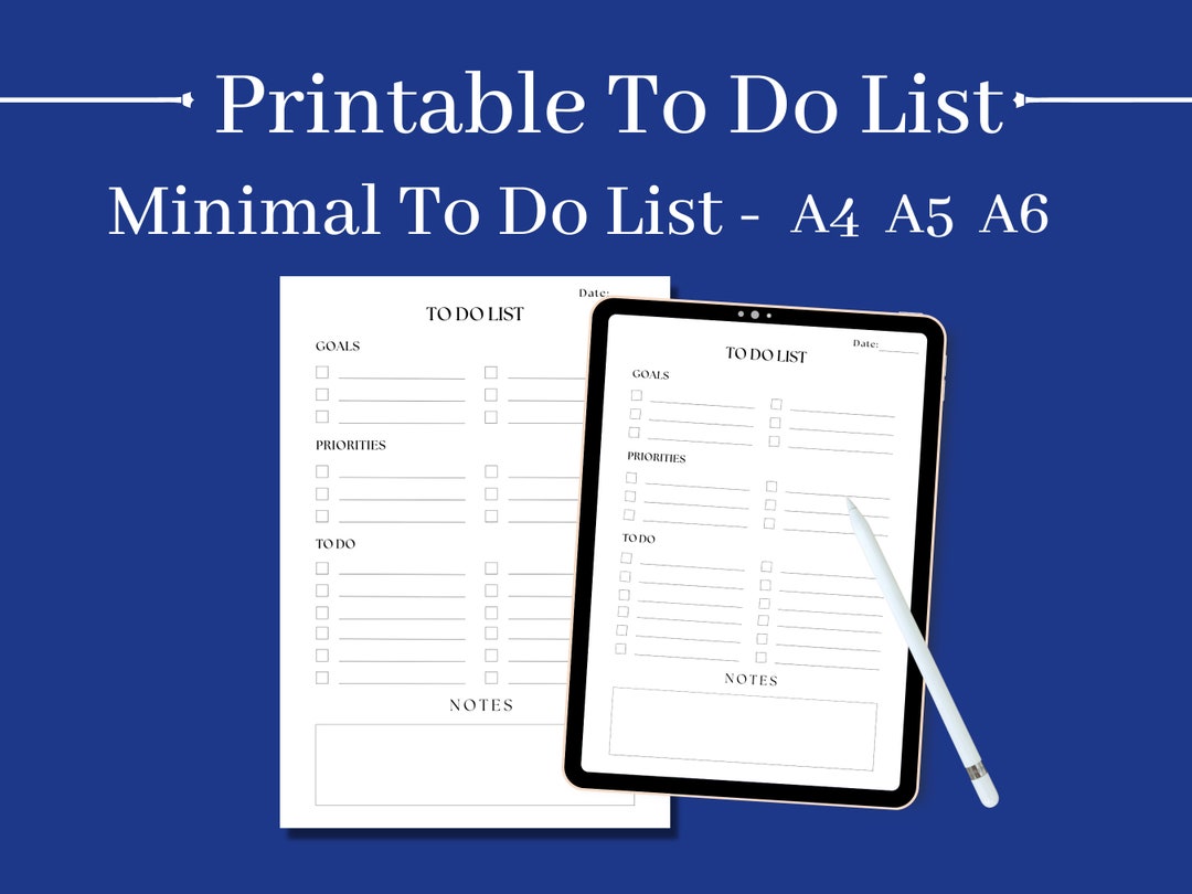 Minimal to Do List Printable, Simple Priorities, Goals, Notes and ...
