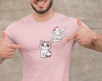 Funny Cat and Bird T-Shirt: Playful Animal Lover Gift