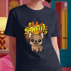 Kawaii French Bulldog Tee, Funny Dog Lover Shirt, Cute Cartoon Animal Tee, Exploding Paw Design, Unisex Jersey T-Shirt, Bulldog Graphic Tee,