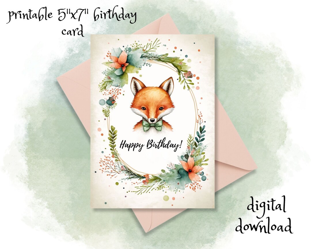Printable Birthday Card Fox - Etsy