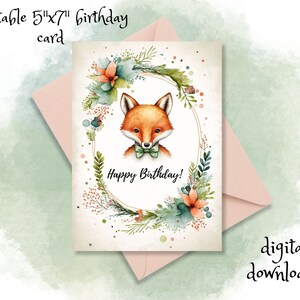 Printable birthday card Fox