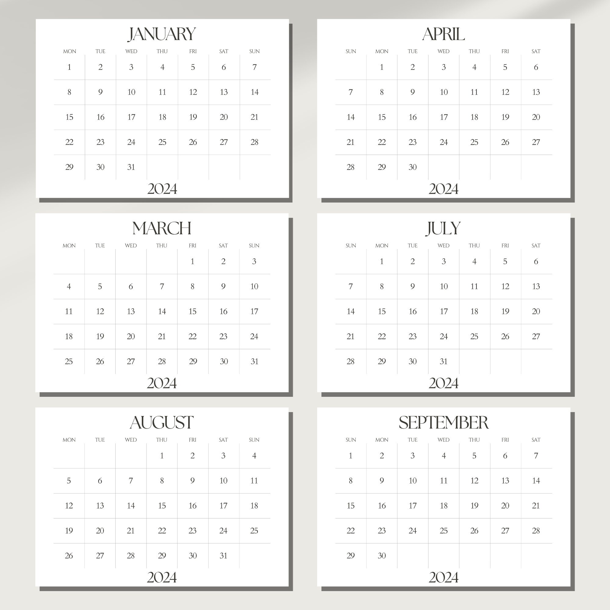 2024 A3 Calendar Printable Minimalist Design Monthly Calendar Back to ...