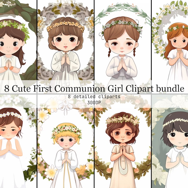 Girl First Communion Clipart, Holy, Bible, Cute Little Girl, Communion PNG, Religious, Kid Christian Clip Art, Instant Download, Printable