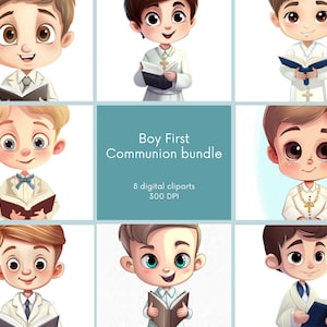 Boy First Communion Clipart, Holy, Bible, Cute Little Boy, Printable, Communion PNG, Religious, Kid Christian Clip Art, Instant Download