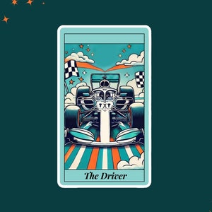 F1 tarotkaartsticker, de bestuurder blauwe Mercedes kleur Lando Norris, George Russell sticker, Lewis Hamilton, sticker vinyl laptop/waterfles
