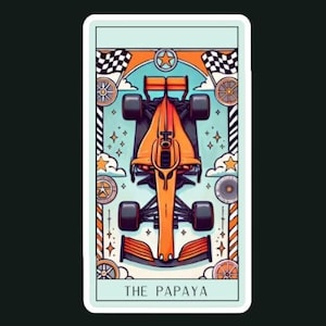 Pegatina de la carta del Tarot Papaya, inspirada en el naranja de McLaren, Lando Norris y Oscar Piastri (2 tamaños, brillante)