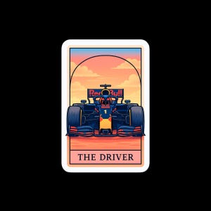 Pegatina de la carta del tarot de Max Verstappen / Arte brillante de carreras de F1 de 2,5 pulgadas / Fórmula 1