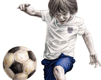 Alfie's Football Kits, England 1966 Home Kit, Mounted Giclée Print by Artist Mark J Braithwaite