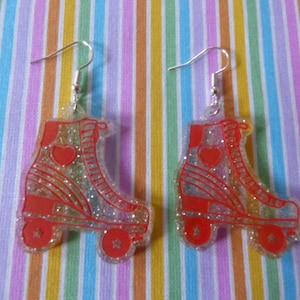 Red roller skate earrings