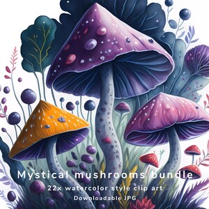 Watercolour Mushroom Clipart Bundle Mystical Mushrooms Clipart Mushroom Digital Art Mushroom Wall Art For Home Decor Mushroom Art