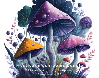 Watercolour Mushroom Clipart Bundle Mystical Mushrooms Clipart Mushroom Digital Art Mushroom Wall Art For Home Decor Mushroom Art