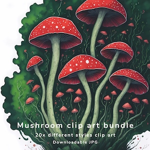 Mushrooms Clip Art Bundle Mystical Mushrooms Dreamy Clipart Mushroom Digital Art