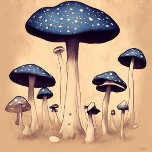 Mushroom Clip Art Mushroom Home Decor Botanical Art Mushroom Painting A bundle of five  pictures of mushrooms Digital Art Printable Art