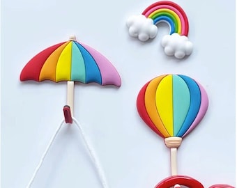 Rainbow Umbrella and Hot Air Ballon Fridge Magnets LGBT Refrigerator Magnets Home Decor Photo Holder Magnet Whiteboard Magnets A Set of 2