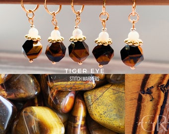 Tiger Eye Stitch Markers | Progress Keepers | Handmade | Set of 5 Knitting/Crochet Notions
