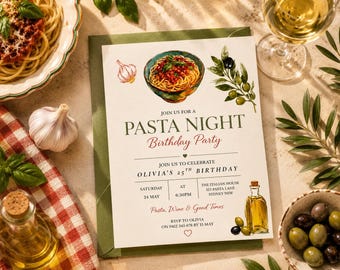 Invito per una serata a base di pasta, invito per una cena italiana di compleanno (download digitale)