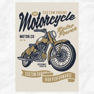 Illustration of a vintage garage from the 80s for enthusiasts of classic motorcycles.