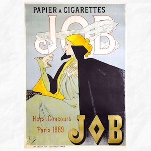 Afiche publicitario antiguo de una marca de papel de fumar del siglo XX.