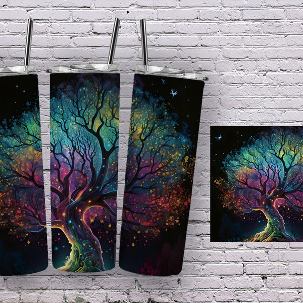 Tree of Life Celestial neon Bright Tumbler 20 oz Skinny Tumbler Wrap Design Tara Sparkes 638