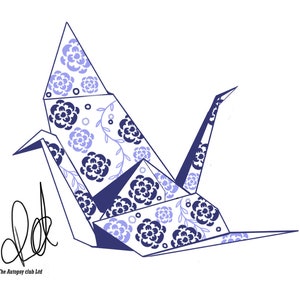 Blue origami crane tattoo design
