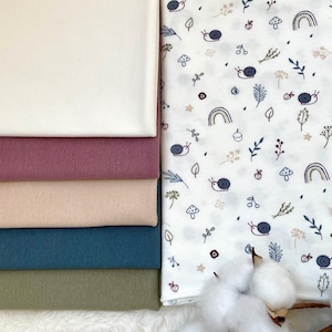 Baby Stoffpaket Baumwoll Jersey Babystoff Set * Motiv: Regenbogen Schnecke + Bündchen Olive, stahlblau, beige, mauve, wollweiss taupe #13