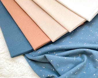 Conjunto de telas para bebé de jersey de algodón * Motivo: Lunares azul acero + Puños azul, nuez moscada, beige, marfil, blanco roto n.° 57