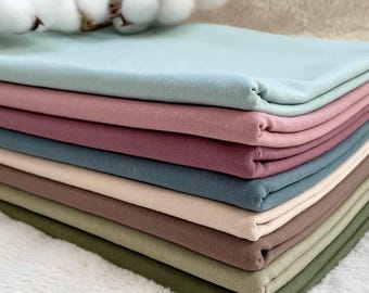Jersey de algodón 95% algodón/5% elastano, colores lisos: verde, oliva, topo, beige, azul, malva (oscuro, claro, azul hielo), tela por metro * Tela para bebé *