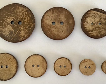 Botones de coco de 15 mm, 18 mm, 20 mm, 25 mm, 30 mm, 35 mm, 38 mm, 45 mm para coser, manualidades, tejer, accesorios, producto natural, coco, botones de coco