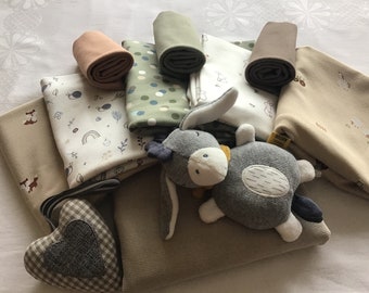 Großes Baby Stoffpaket Baumwoll Jersey Feincord Babystoff Set * Motiv: Regenbogen Schnecke wollweiß beige musskatnuß #13