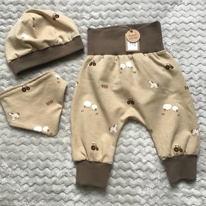 Baby first set * bloomers * hat * scarf * gift for birth boy girl size 50/56 62/68 beige taupe farm animals #111