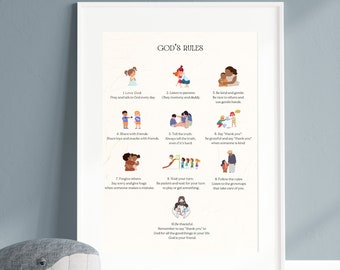 Christian Nursery Wall Decor, The 10 Commandments, Children Bible Wall Art, Church Decor, Printable Educational Poster, DIGITAL DOWNLOAD