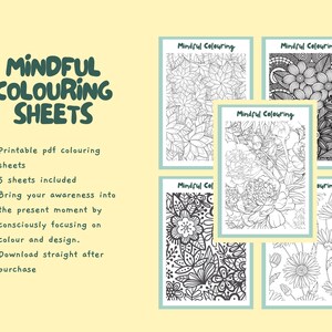 Floral Mindful Colouring Worksheets, Mindfulness Practice, Wellbeing, Mental Health, Flower Colouring Sheets