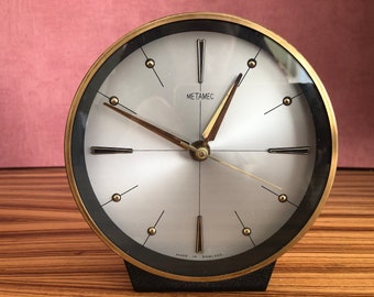 Vintage METAMEC brass table clock desk clock 1970 with second hand