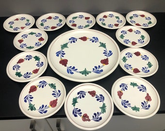 Large Royal Sphinx Holland farmhouse cake dish/cake platter, made by Boch, with 12 cake plates.