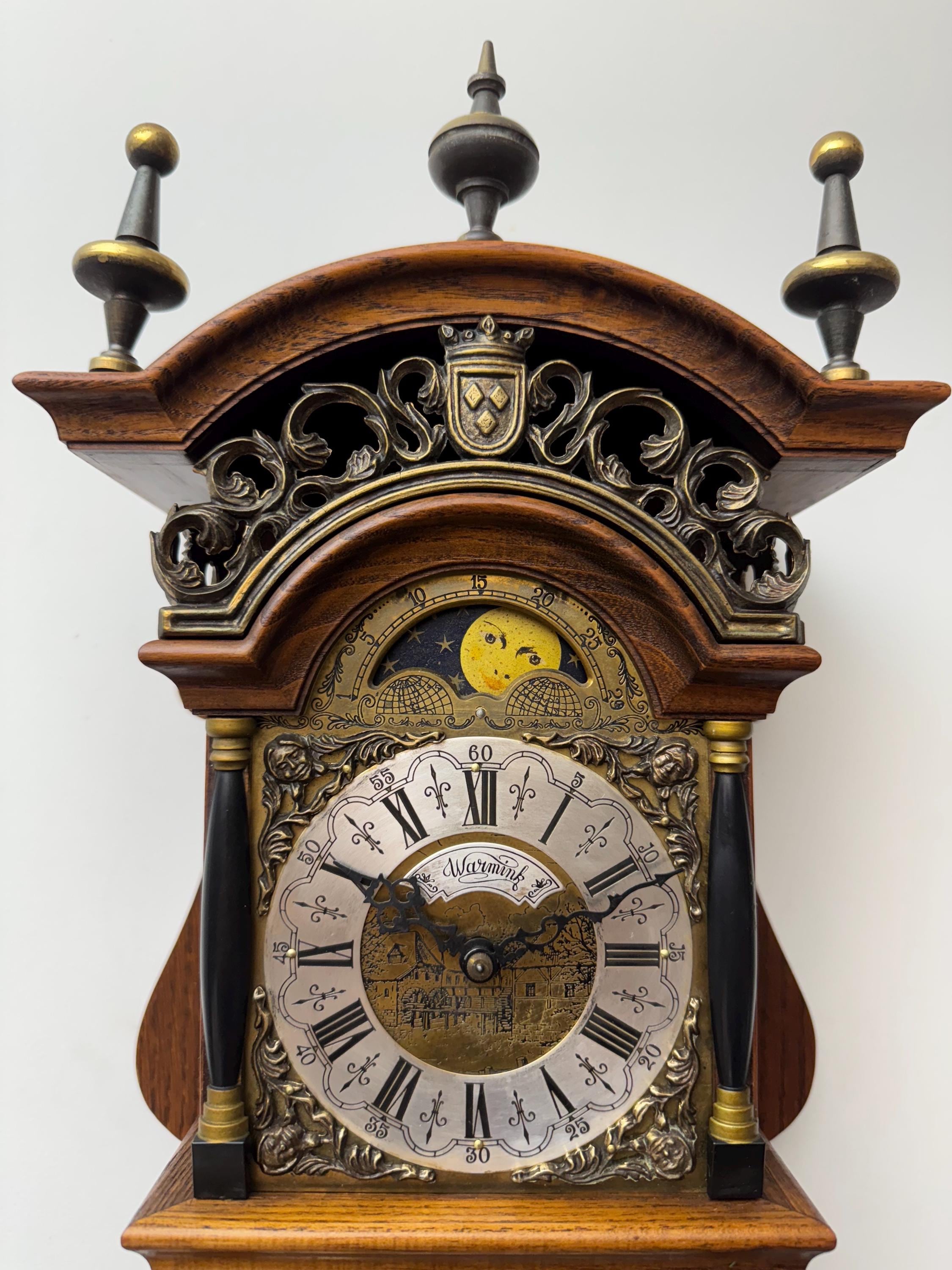 Special Dutch vintage Sallander Warmink wall clock with internal pendulum, two weights and moon phase