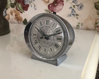 Reloj despertador vintage WESTCLOX gris plateado Baby Ben Hecho en Escocia 1950.